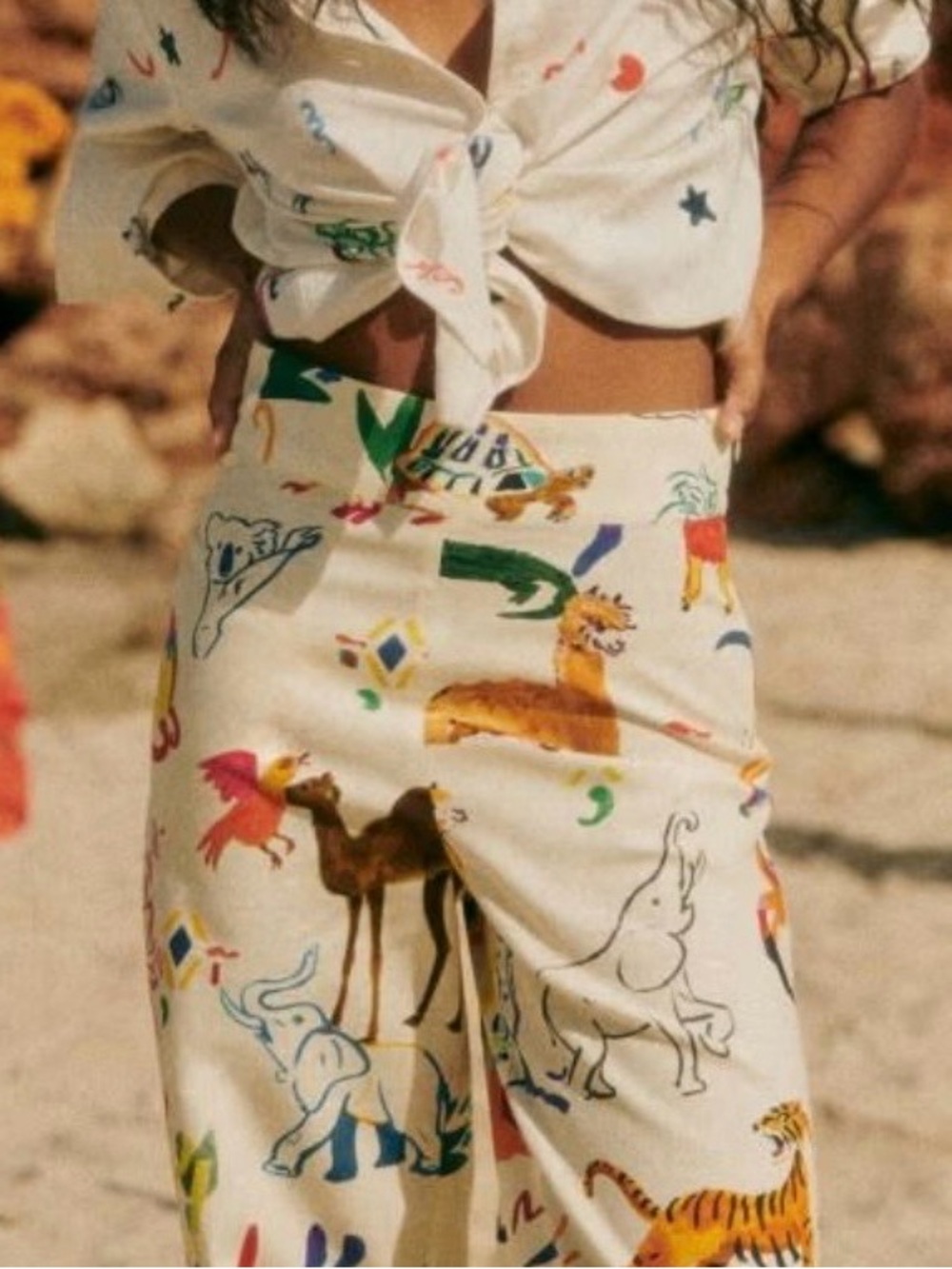 Sézane x G.Kero collab/ Jensen Trouser colorful animal print Cotton/Linen 34 S
